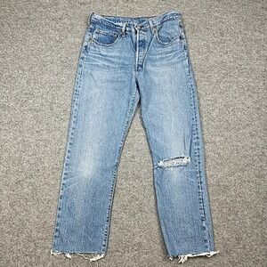 Levi's 501 Straight Jeans Womens W31 L32 Light Wash Distressed Stretch Denim